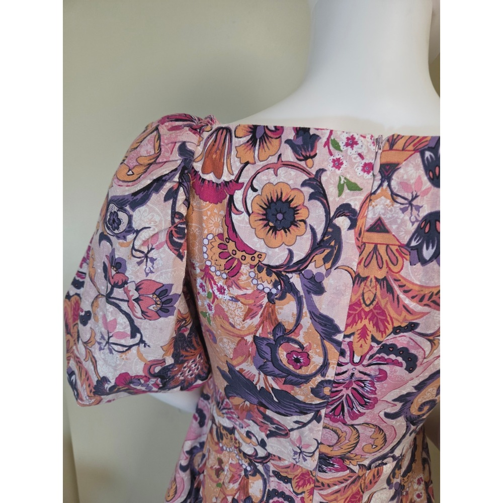 House of Harlow 1960 Pink Paisley Linen Blend Cutout Puff Sleeve Mini Dress 6 - Picture 11 of 14